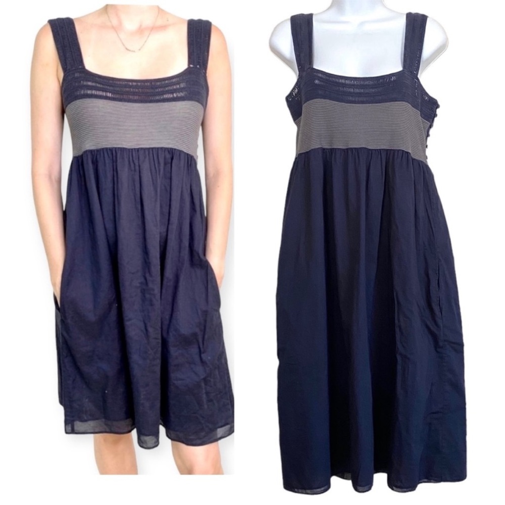 Theory Crochet top Empire Cotton Dress Navy Blue Els Verve Size Large